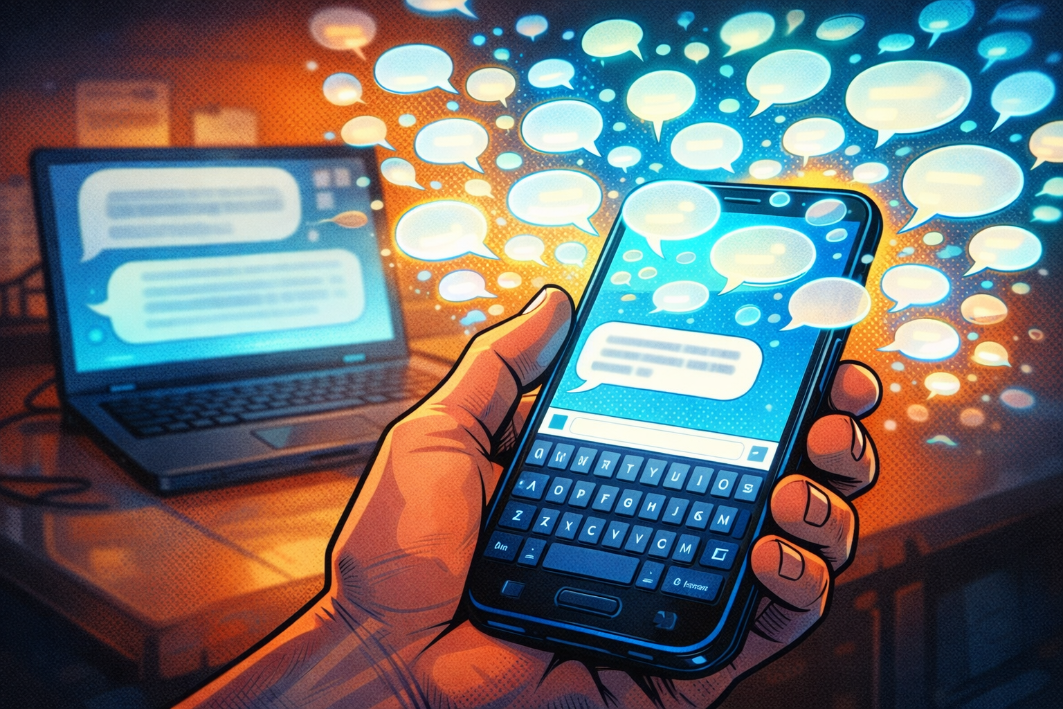 Un smartphone et des bulles de suggestions illustrent l’idée que l’IA complète surtout ce qui est probable.