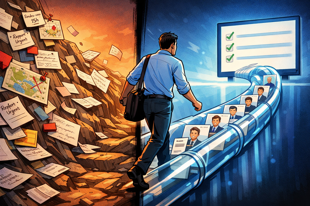 Un consultant passe d’un univers de collecte manuelle désordonnée à un pipeline visuel propre qui se remplit automatiquement.