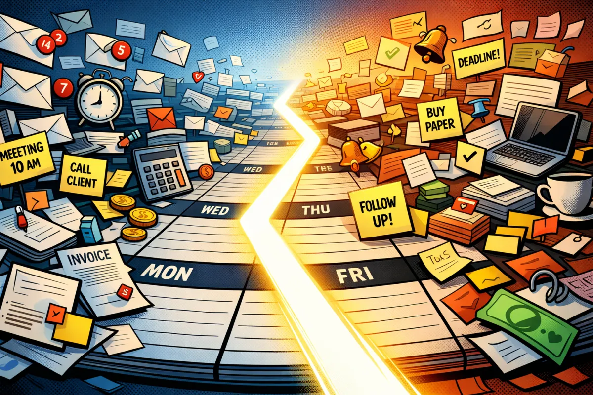 Une semaine de travail se remplit de micro-tâches répétitives avant qu’un système simple n’en efface une partie.