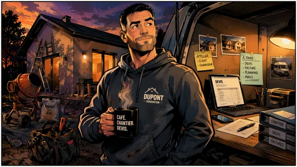 Un artisan se tient entre la fin d’un chantier et les tâches administratives qui l’attendent encore.