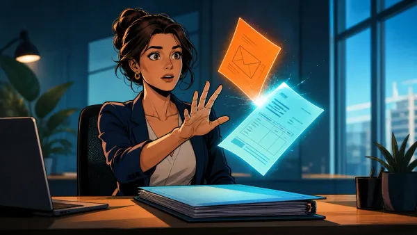 Illustration d’une relance suspendue au moment où un document reçu est enfin rattaché au bon dossier.